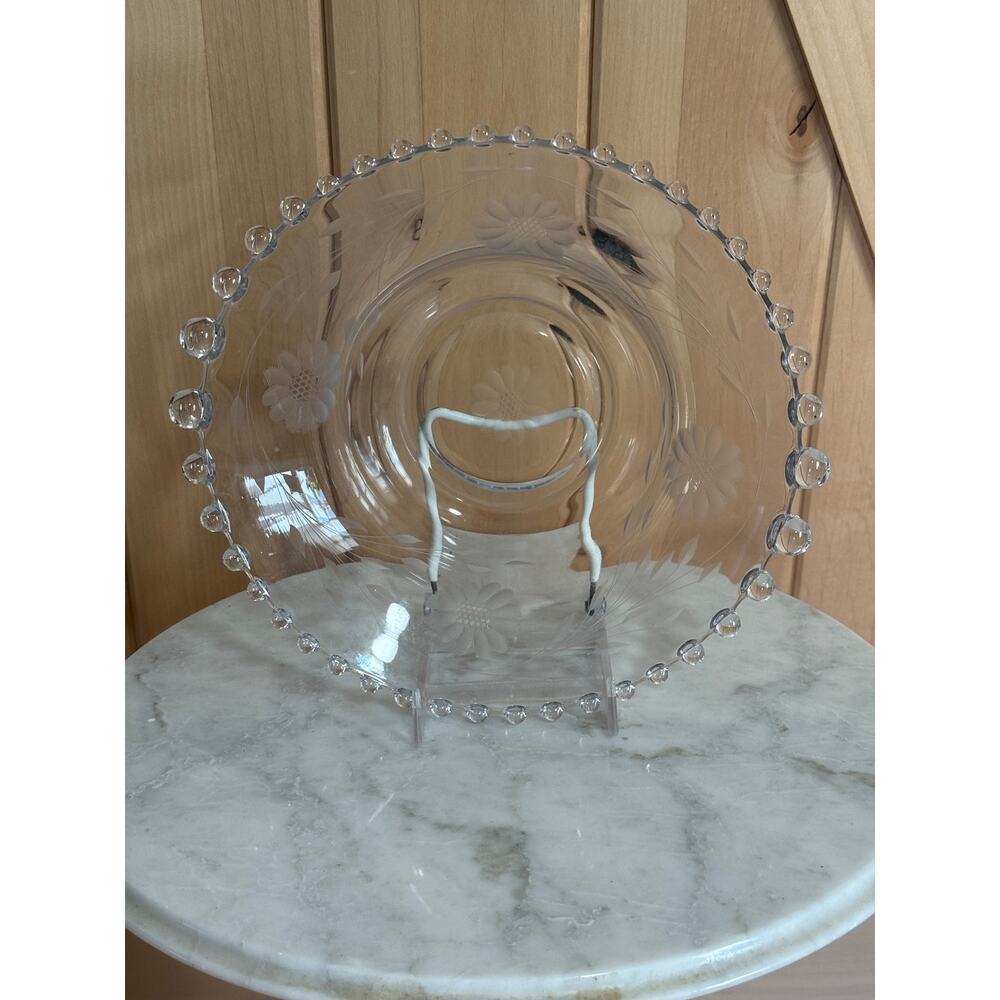 Vintage Imperial Glass Co. Etched Daisy Candlewick Glass Bowl